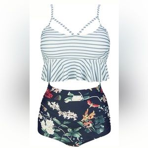 New • High Waist Bikini Set • Floral & Stripes